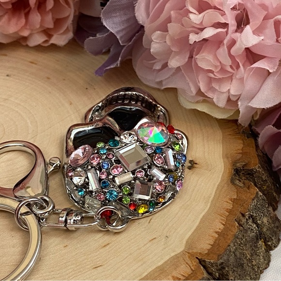 Multicolored Crystal & Silver Skull Keychain Charm - Picture 11 of 14